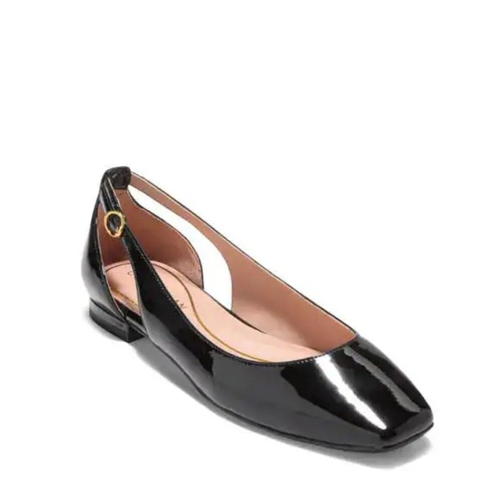 Cole Haan Bria Square Toe Cutout Flat in Black Patent size 10